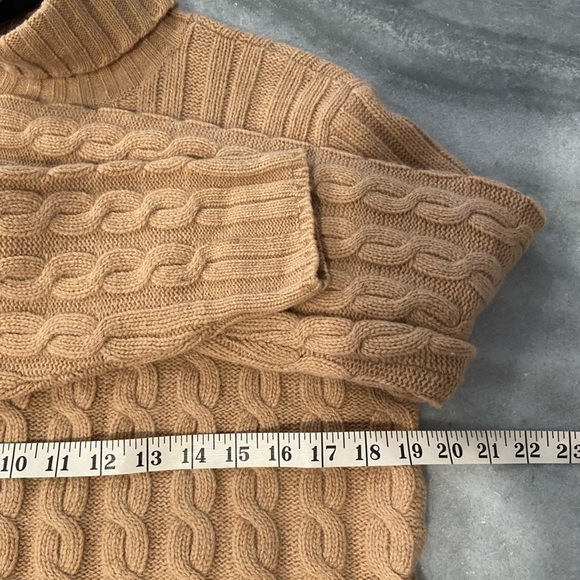 Yarnworks Size M Tan Brown Wool Angora Turtleneck Pullover Cable Knit Sweater - Picture 9 of 10